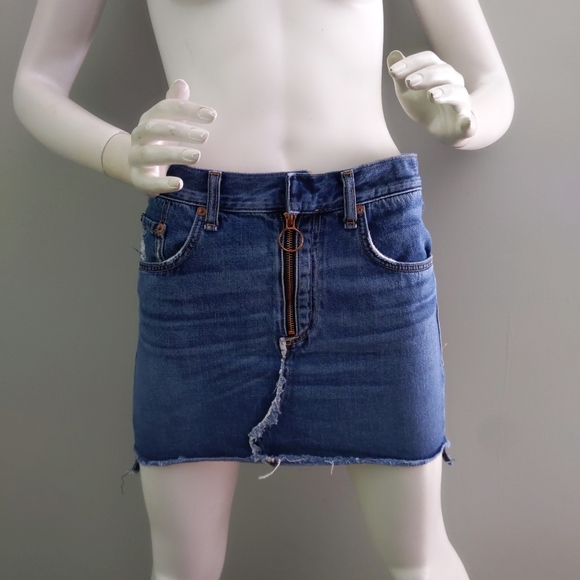 Rag & Bone O-Ring Front Zipper Blue Denim Punk Mini Skirt 26 S - Picture 1 of 6